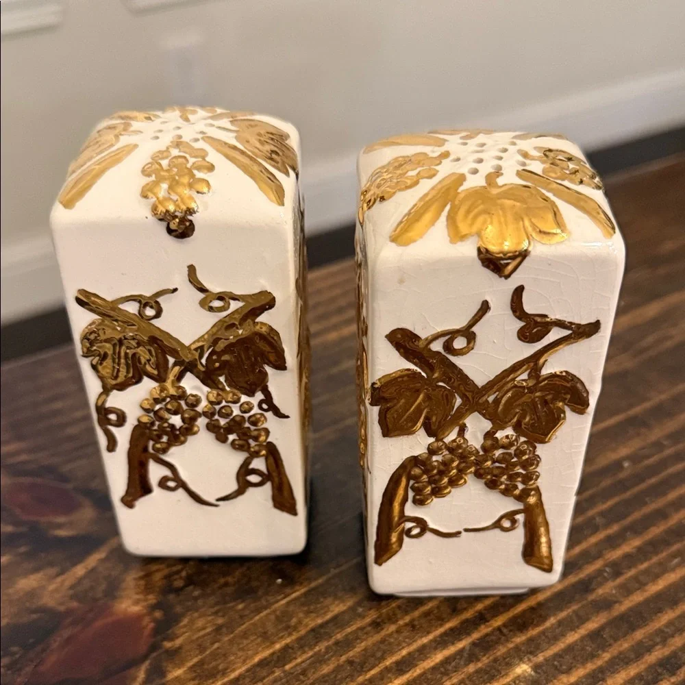 Elegant Gold and Cream Ceramic Salt and Pepper Shakers